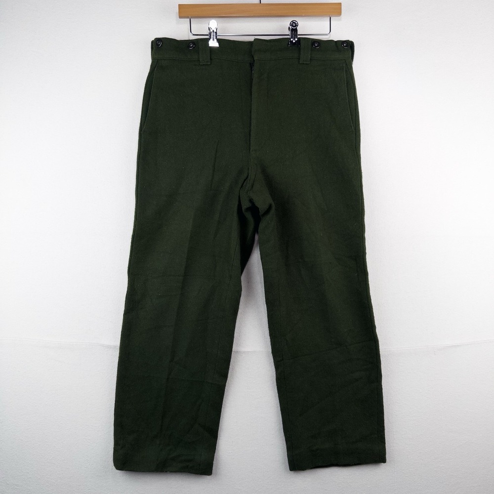 70's Vtg Woolrich Hunting Malone Pants 34x26 Wool Forest Green High Rise 12" USA